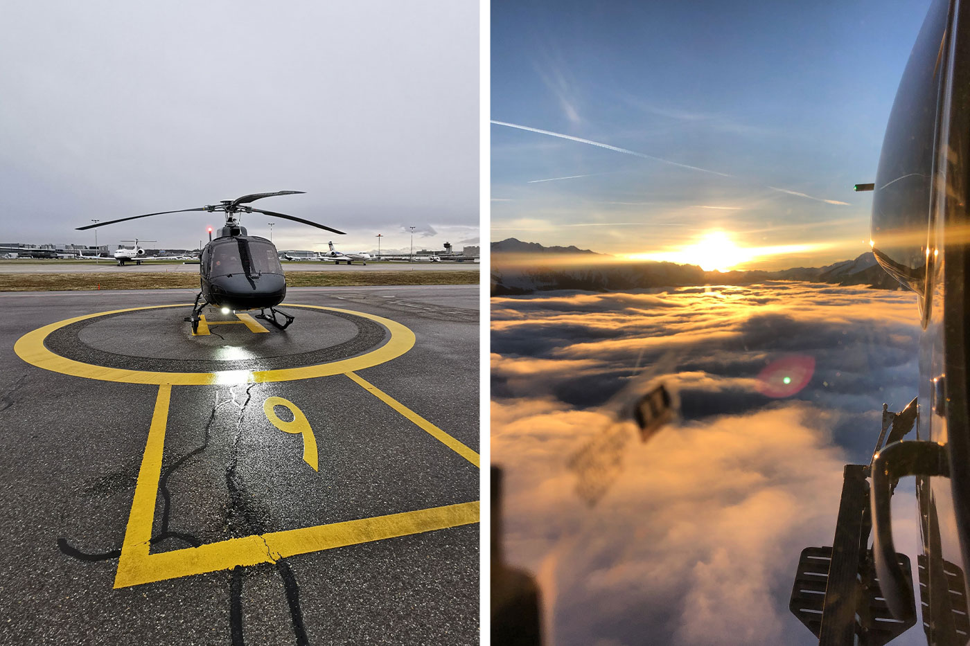 sennair helicopter swiss charter sunset